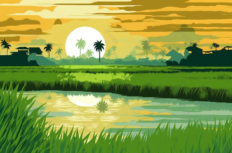 夕阳小满节气麦穗谷物生长卡通插画背景,插画/手绘图,插画/手绘图库,插画/手绘图下载,插画/手绘